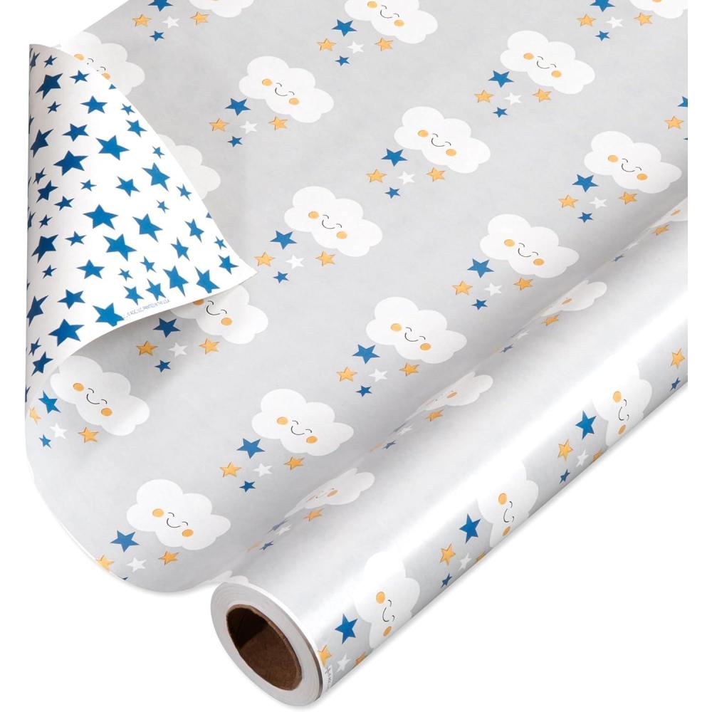 imageAmerican Greetings 175 sq ft Reversible Wrapping Paper for Baby Showers Kids Birthdays and All Occasions Moon and Stars 1 Roll 30 in x 70 ftClouds and Stars