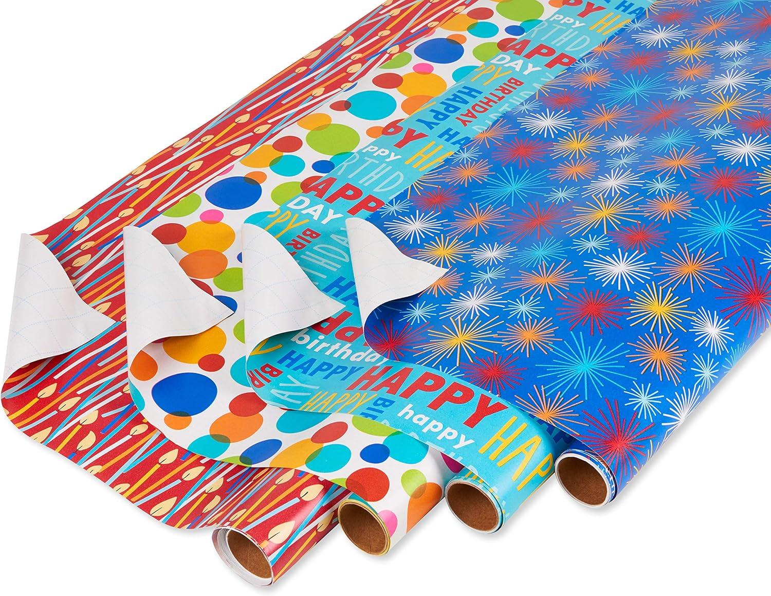 imageAmerican Greetings Birthday Wrapping Paper Kit with Cut Lines Bows and Gift Tags Balloons Candles and Fireworks 7 Bows 30 Gift Tags 4 Rolls 120 sq ftBows and Gift Tags  Balloons  Candles  and Fireworks