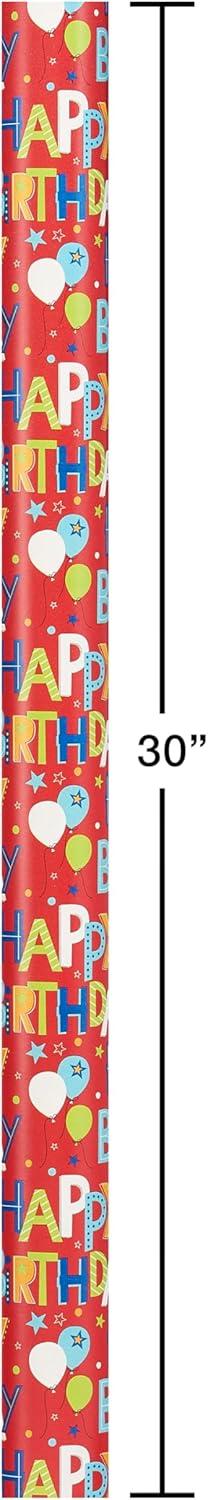 imageAmerican Greetings Birthday Wrapping Paper Kit with Cut Lines Bows and Gift Tags Balloons Candles and Fireworks 7 Bows 30 Gift Tags 4 Rolls 120 sq ftHappy Birthday Lettering and Stars