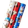 American Greetings Reversible Birthday Wrapping Paper for Kids, Dinosaurs and Unicorns (3 Rolls, 120 sq. ft)(Mickey Mouse  Minnie Mouse  Pluto and Polka Dots)