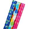American Greetings Reversible Birthday Wrapping Paper for Kids, Dinosaurs and Unicorns (3 Rolls, 120 sq. ft)(Stars  Polka Dots  and Balloons)