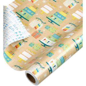 American Greetings Birthday Wrapping Paper Kit with Cut Lines, Bows and Gift Tags, Balloons, Candles, and Fireworks (7 Bows, 30 Gift Tags, 4 Rolls, 120 sq. ft)(Multicolor Birthday Cards and Gifts)