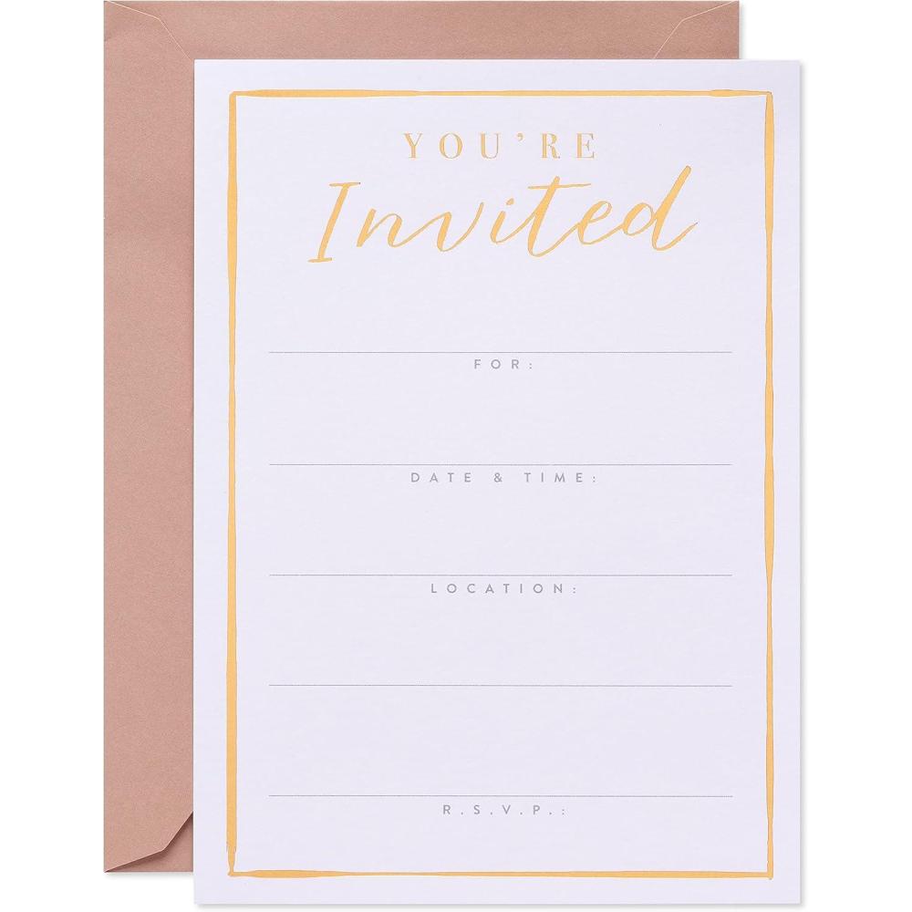imageAmerican Greetings 5x7 Invitation with Envelopes for Wedding Birthday Baby Shower Floral 25CountWhite and Gold