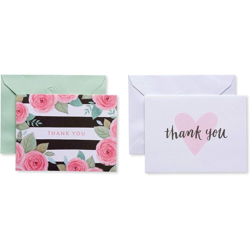 imageAmerican Greetings Thank You Cards with Envelopes Pink Black and White Floral 50CountHeart and Floral
