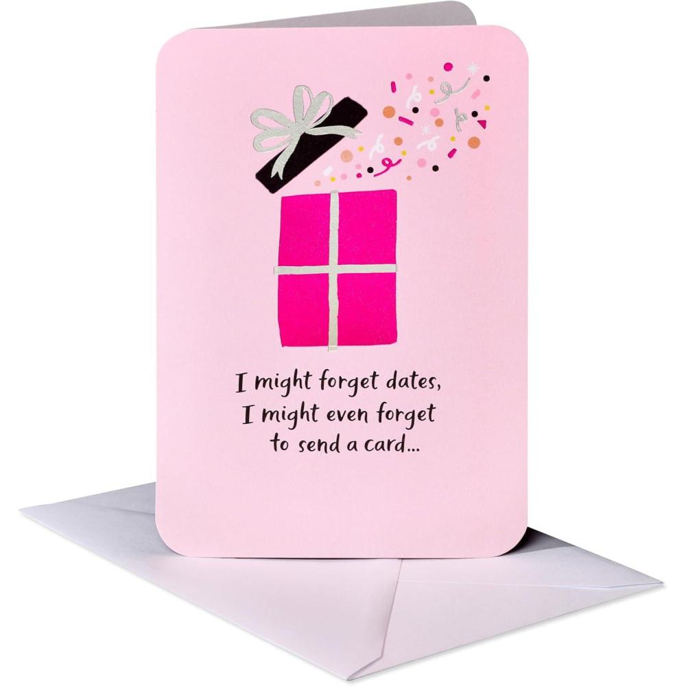 imageAmerican Greetings Belated Birthday Card I Know Its LatePink Present With Confetti