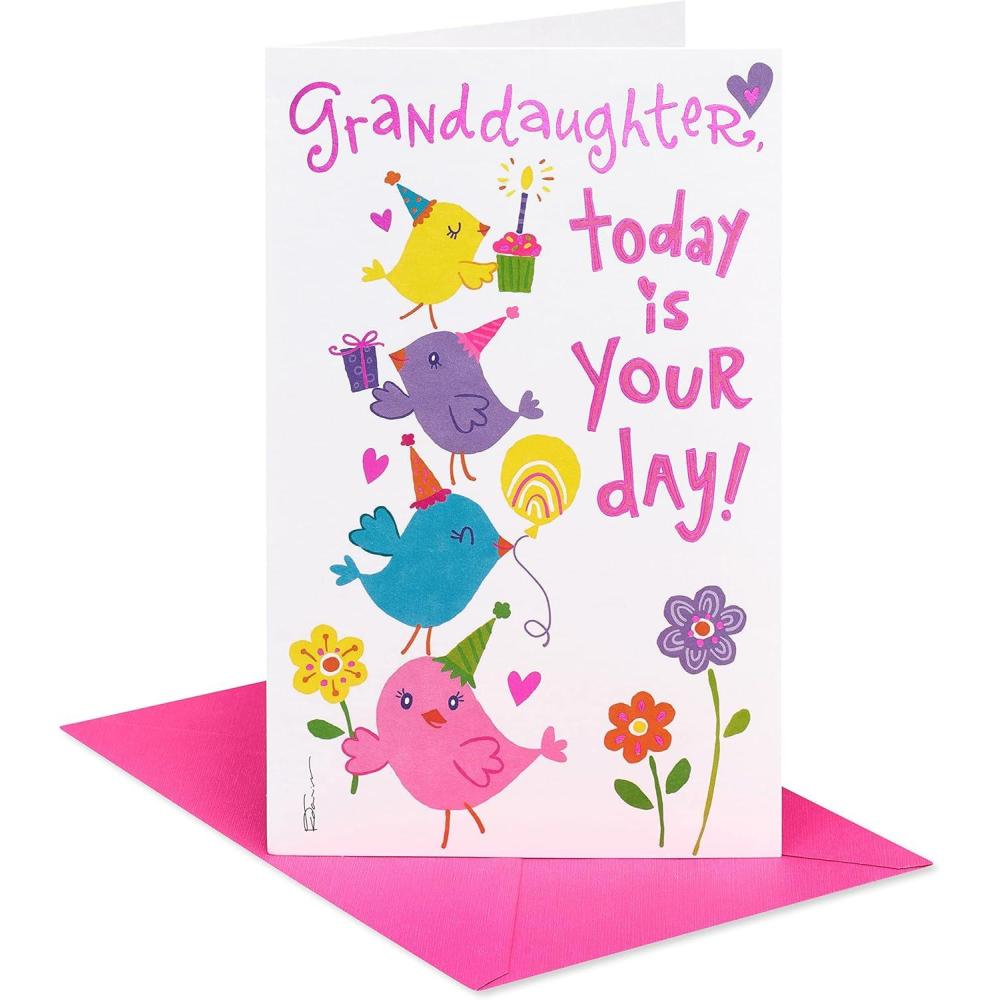 imageAmerican Greetings Birthday Card for Granddaughter All About YouBirds with Party Hats