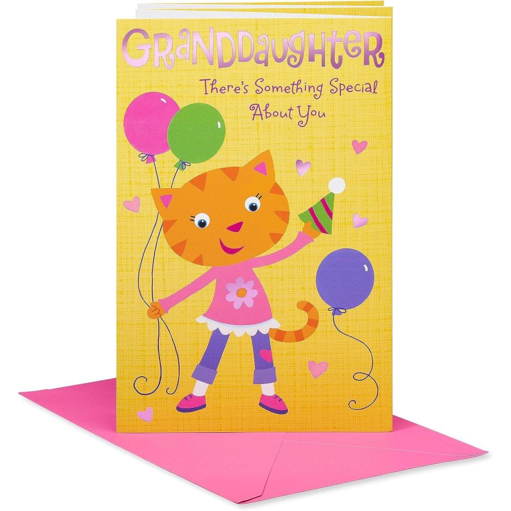 imageAmerican Greetings Birthday Card for Granddaughter with Stickers Pinch of SugarCartoon Cat w Balloons