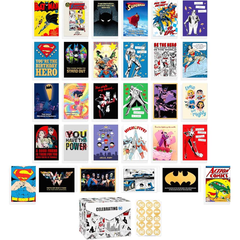 imageAmerican Greetings 30Count All Occasions Warner Bros DC Comics Card Pack with Keepsake Box and Envelopes