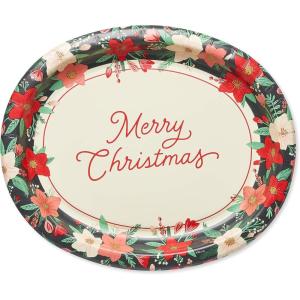 American Greetings 50-Count 6.5 in. x 6.5 in. Paper Napkins, Winter Floral Christmas Party Supplies(Christmas Platter)