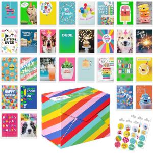Recycled Paper Greetings 30-Count Funny All Occasion Card Assortment with Envelopes, Seals, and Storage Box by Hey Look!(Funny Birthday Card Assortment)