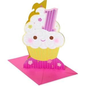 American Greetings 1st Birthday Card for Girl (Minnie Mouse, Dream Big)(Cupcake)