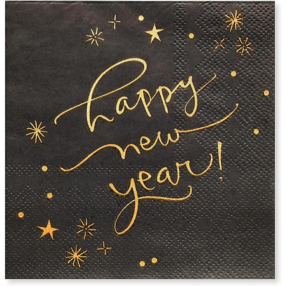 imageAmerican Greetings 50Count 5 in x 5 in Beverage Napkins Kathy Davis New Years Eve Party SuppliesBlack gold