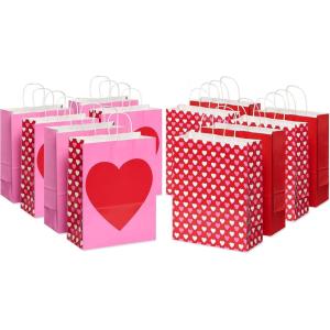 American Greetings 10.5″ Valentines Day Goodie Bags, Hearts and Stripes (16-Count)(Hearts and Solid Colors)