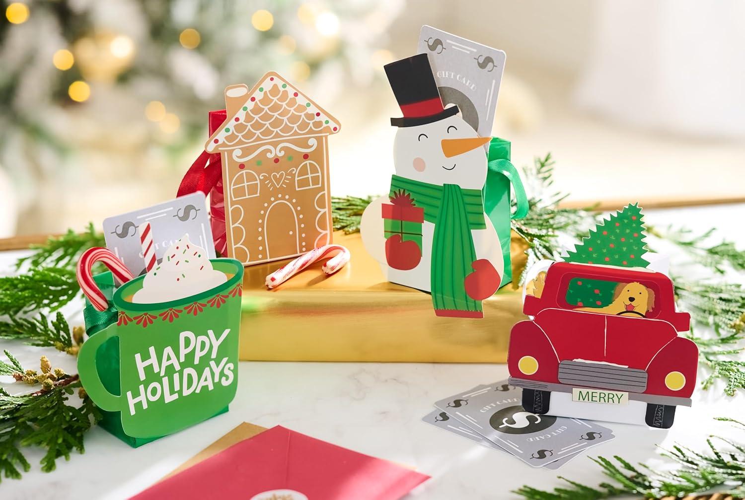 imageAmerican Greetings 4 ct Assorted Christmas Gift Card Holder Mini Treat Bags Cocoa Snowman Christmas Tree Gingerbread HouseGCH XM MINIBAG TIPON ICONS 4CT