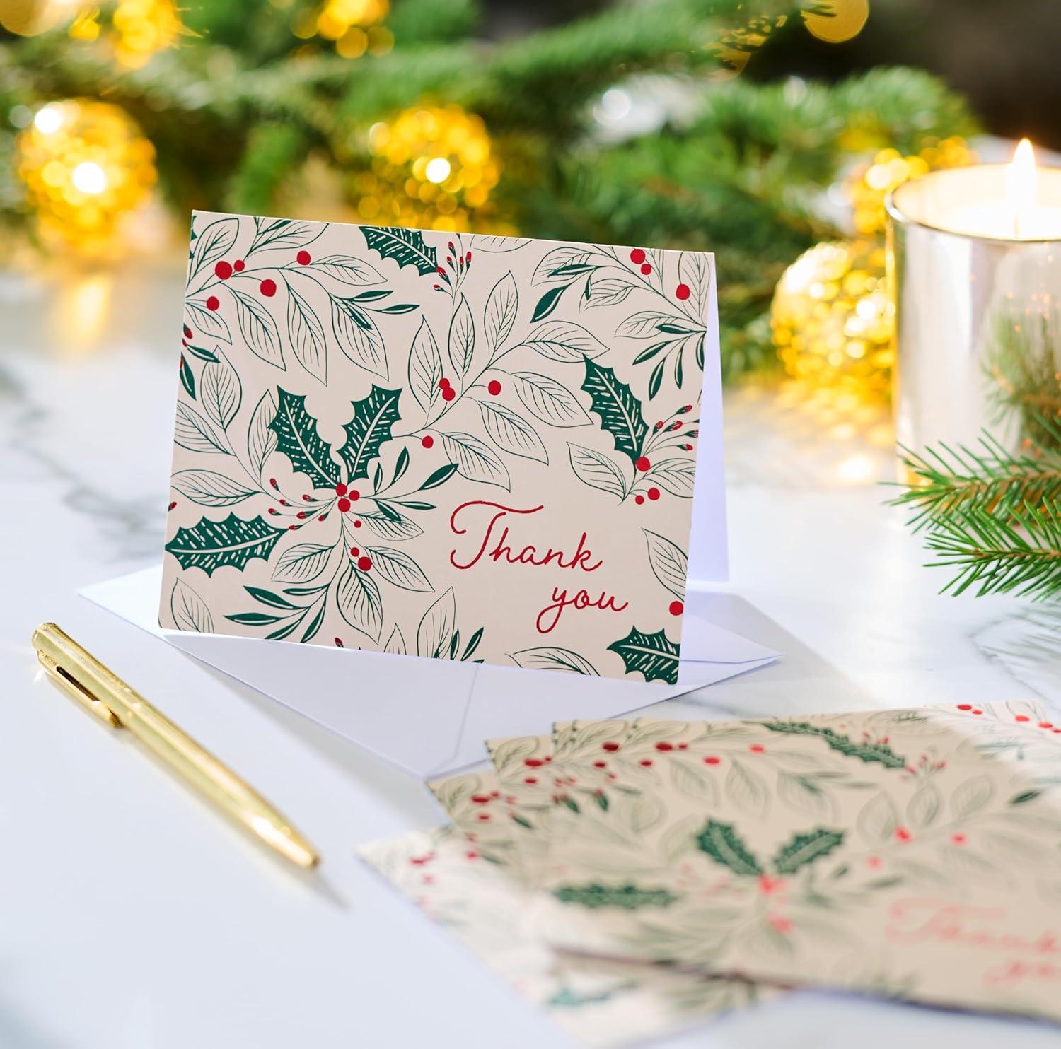 imageAmerican Greetings Blank Trendy Christmas Thank You Cards with Envelopes and Sticker Seals Woodland Creatures 25 CountCHRISTMAS THANK YOU HOLLY 25CT