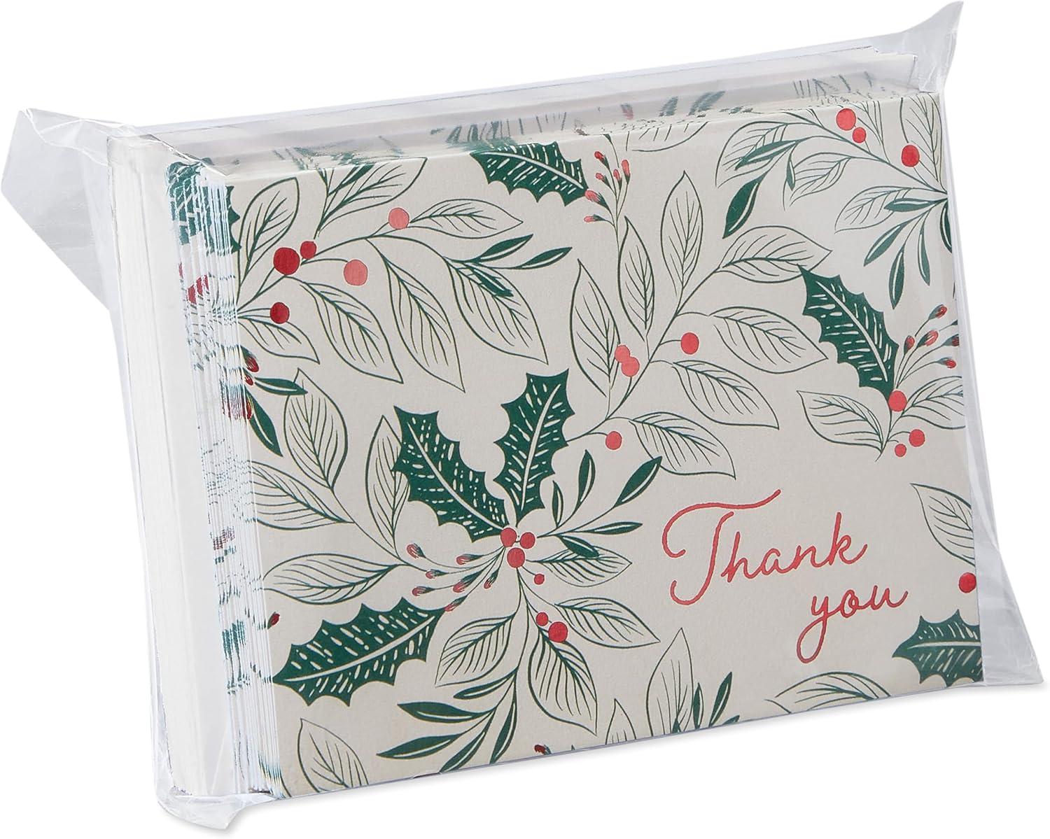 imageAmerican Greetings Blank Trendy Christmas Thank You Cards with Envelopes and Sticker Seals Woodland Creatures 25 CountCHRISTMAS THANK YOU HOLLY 25CT