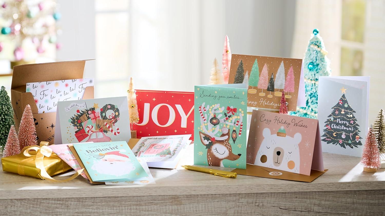 imageAmerican Greetings Christmas Cards with Envelopes Trendy Pink Pastel Designs 25CountHOLIDAY XMAS TREND 25 BNDL