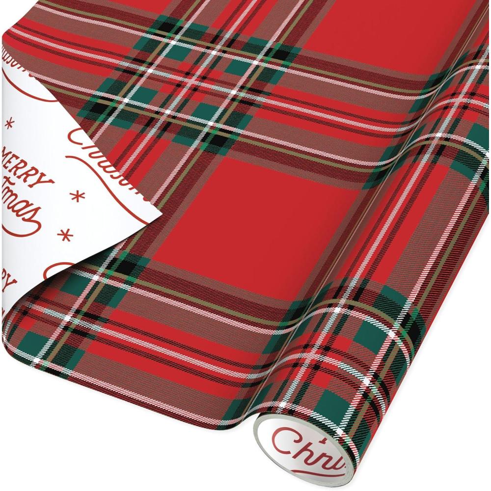 imageAmerican Greetings 30 sq ft Reversible Foil Christmas Wrapping Paper Snowmen 1 Roll 30 in x 144 inSR30 60SQ PR FSC XM RDGRNPLAID