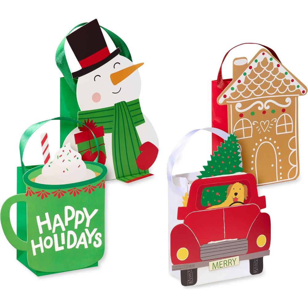 imageAmerican Greetings 4 ct Assorted Christmas Gift Card Holder Mini Treat Bags Cocoa Snowman Christmas Tree Gingerbread HouseGCH XM MINIBAG TIPON ICONS 4CT