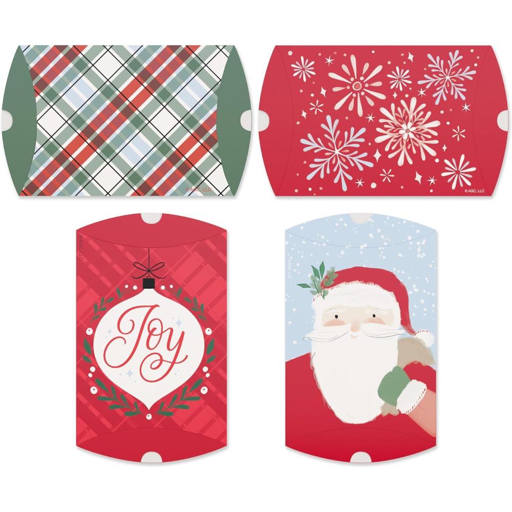 imageAmerican Greetings 4 ct Assorted Christmas Gift Card Holder Mini Treat Bags Cocoa Snowman Christmas Tree Gingerbread HouseGCH XM RED GRN PILLOW BOX 24CT