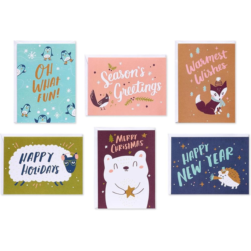 imageAmerican Greetings Blank Holiday Cards with Envelopes Winter Nature 48CountNew Years and More  Cute Animals