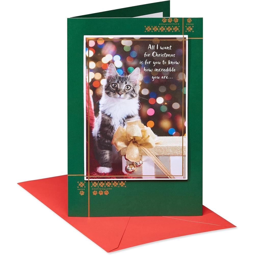 imageAmerican Greetings Cat Christmas Card How Much I Love YouCat With Present