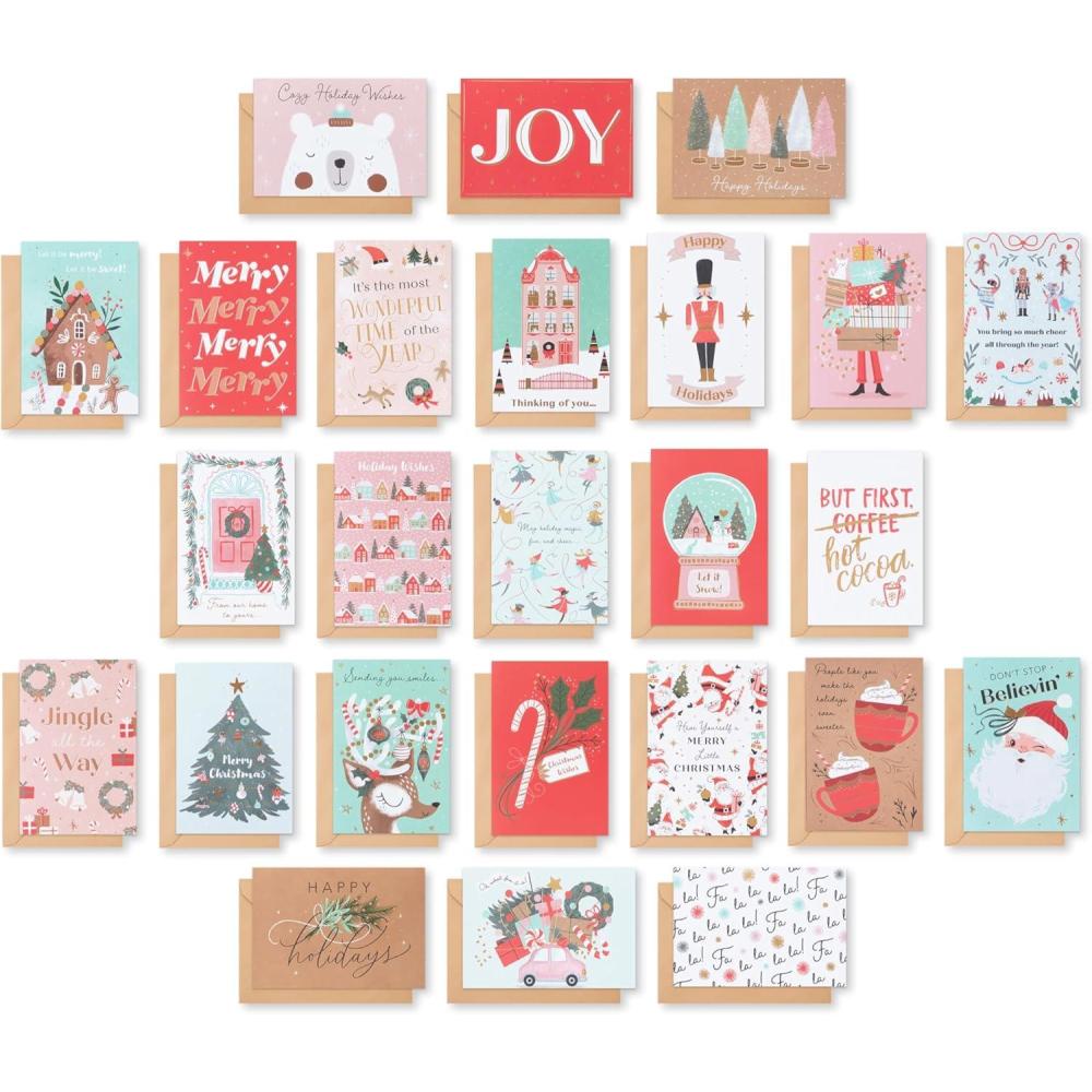 imageAmerican Greetings Christmas Cards with Envelopes Trendy Pink Pastel Designs 25CountHOLIDAY XMAS TREND 25 BNDL