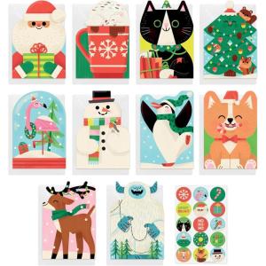 American Greetings 12 ct. Twelve Days of Christmas Countdown, Advent Calendar Mini Note Cards for Kids with Envelopes and Sticker Seals (12 Days of Christmas)(XMAS ALLISON BLACK CB 10CT)