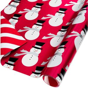 American Greetings 30 sq. ft. Reversible Foil Christmas Wrapping Paper, Snowmen (1 Roll, 30 in. x 144 in.)(SR3030SQ FR XM SNOWMEN ON RED)