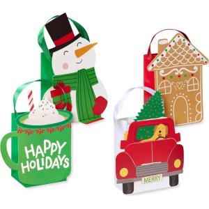 American Greetings 4 ct. Assorted Christmas Gift Card Holder Mini Treat Bags (Cocoa, Snowman, Christmas Tree, Gingerbread House)(GCH XM MINIBAG TIPON ICONS 4CT)