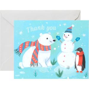 American Greetings Blank Christmas Thank You Cards, Winter Animals (25-Count)