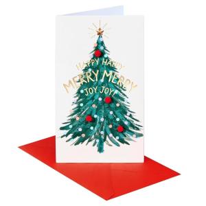 American Greetings Christmas Card Money & Gift Card Holder (The Good Stuff)(Tree w Pom Poms)