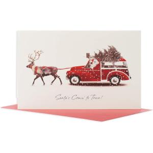 American Greetings Deluxe Blank Christmas Cards Boxed with Envelopes by Kathy Davis, Seasons Greetings (12-Count)(Deer Pulling Station Wagon)