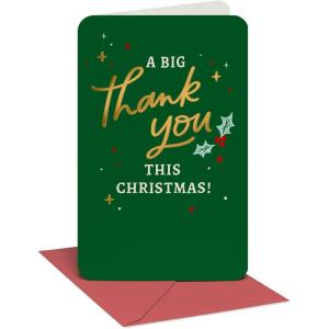 American Greetings Traditional Thank You Christmas Card for Anyone (So Grateful)(Ltg w Holly)