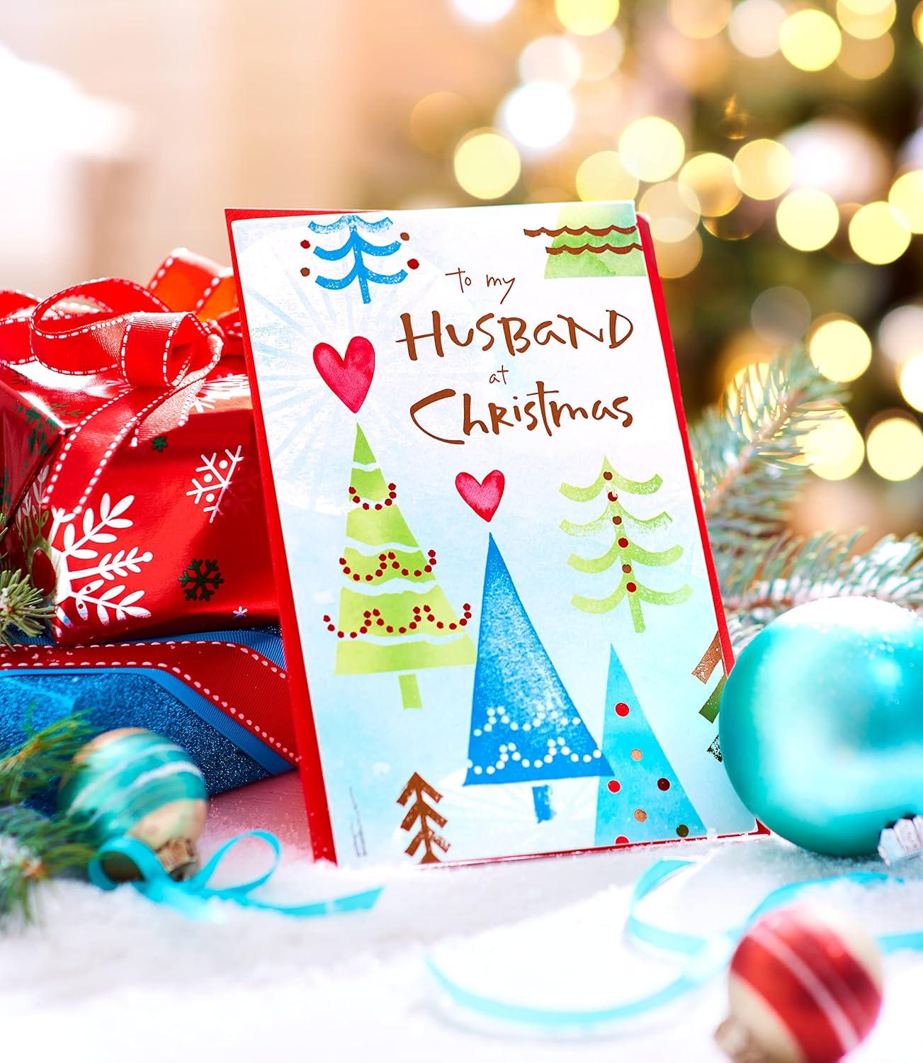 imageAmerican Greetings Christmas Card for Husband I Treasure YouChristmas Trees