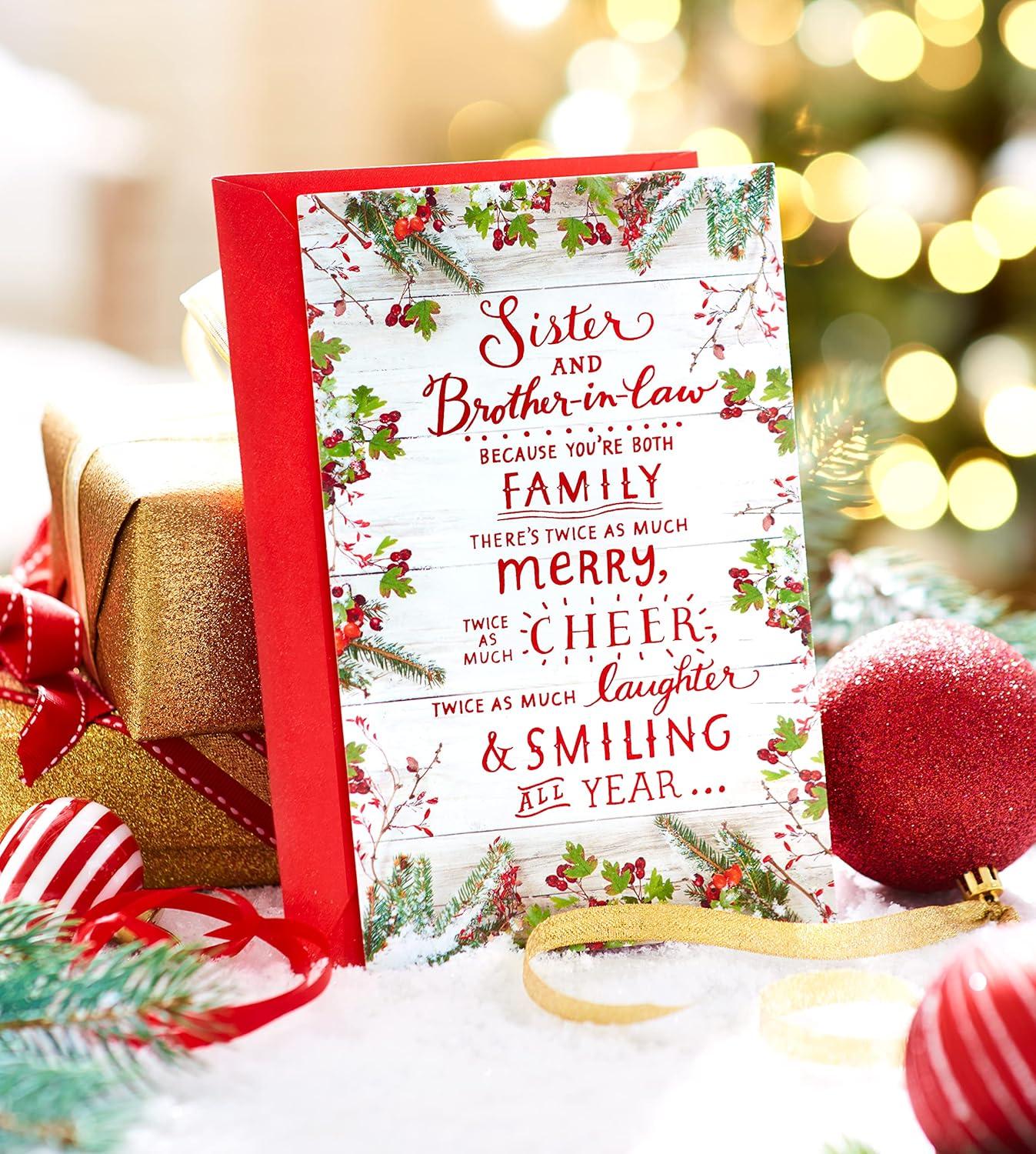 imageAmerican Greetings Merry Christmas Card for Sister and BrotherinLaw How Much You MeanTwice as Much