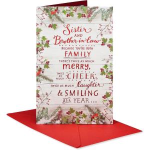 American Greetings Merry Christmas Card for Sister and Brother-in-Law (How Much You Mean)(Twice as Much)