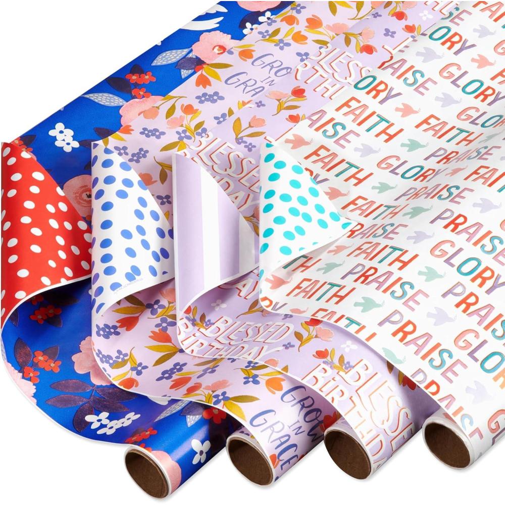 imageAmerican Greetings 160 sq ft Reversible Religious Wrapping Paper Bundle for Weddings First Communions and Baptisms  Designed by Kathy Davis White Doves Floral Religious Lettering 4 Rolls 30 in x 16 ftWhite Doves  Floral  Religious Lettering