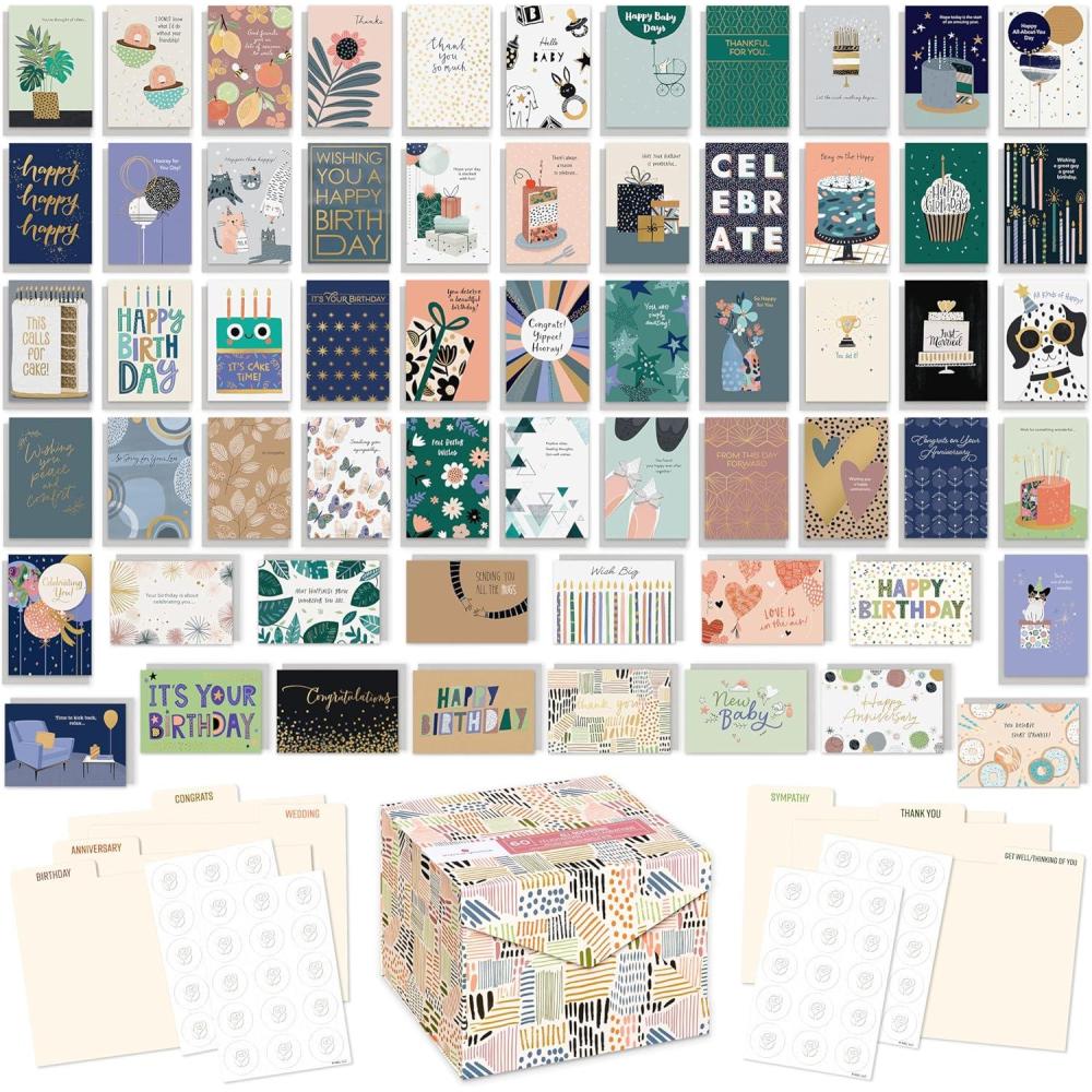 imageAmerican Greetings All Occasion Deluxe Card Assortment with Envelopes and Storage Box60Count
