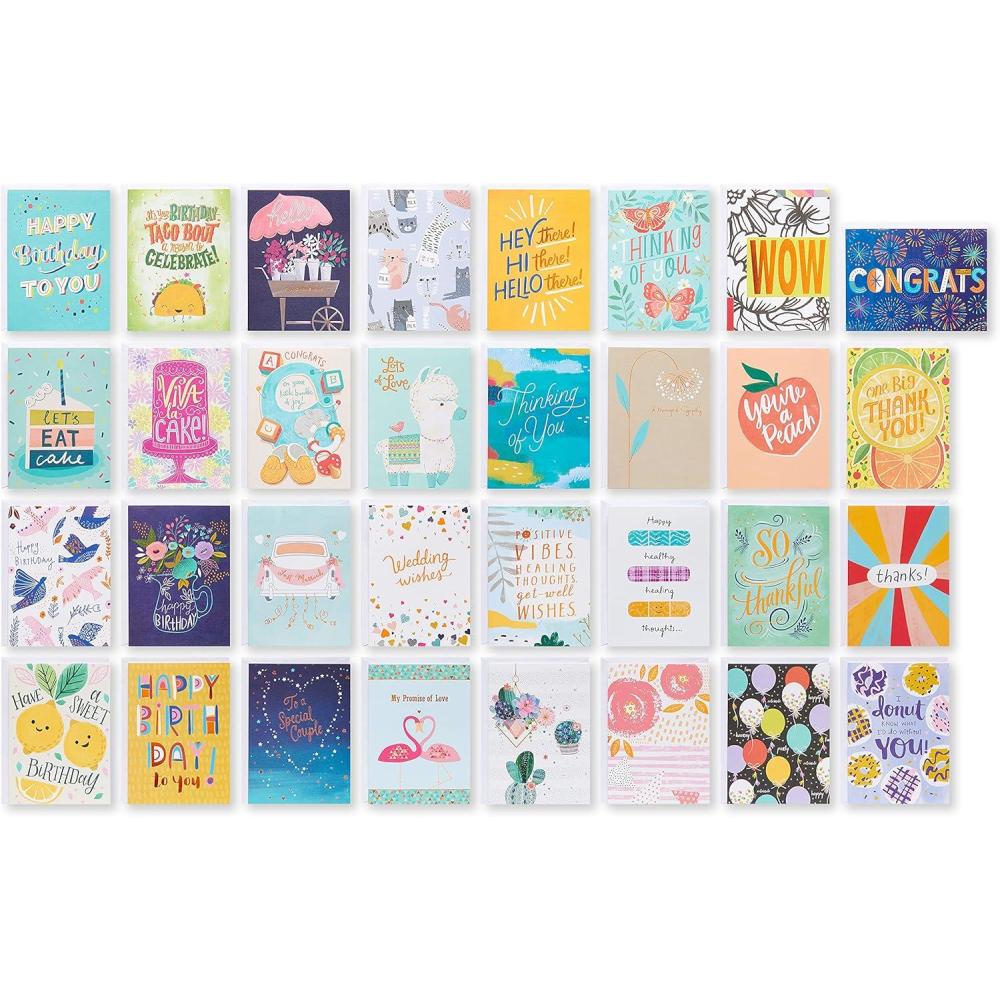 imageAmerican Greetings Deluxe All Occasion Card Assortment Birthday Wedding Thanks and More 32Count