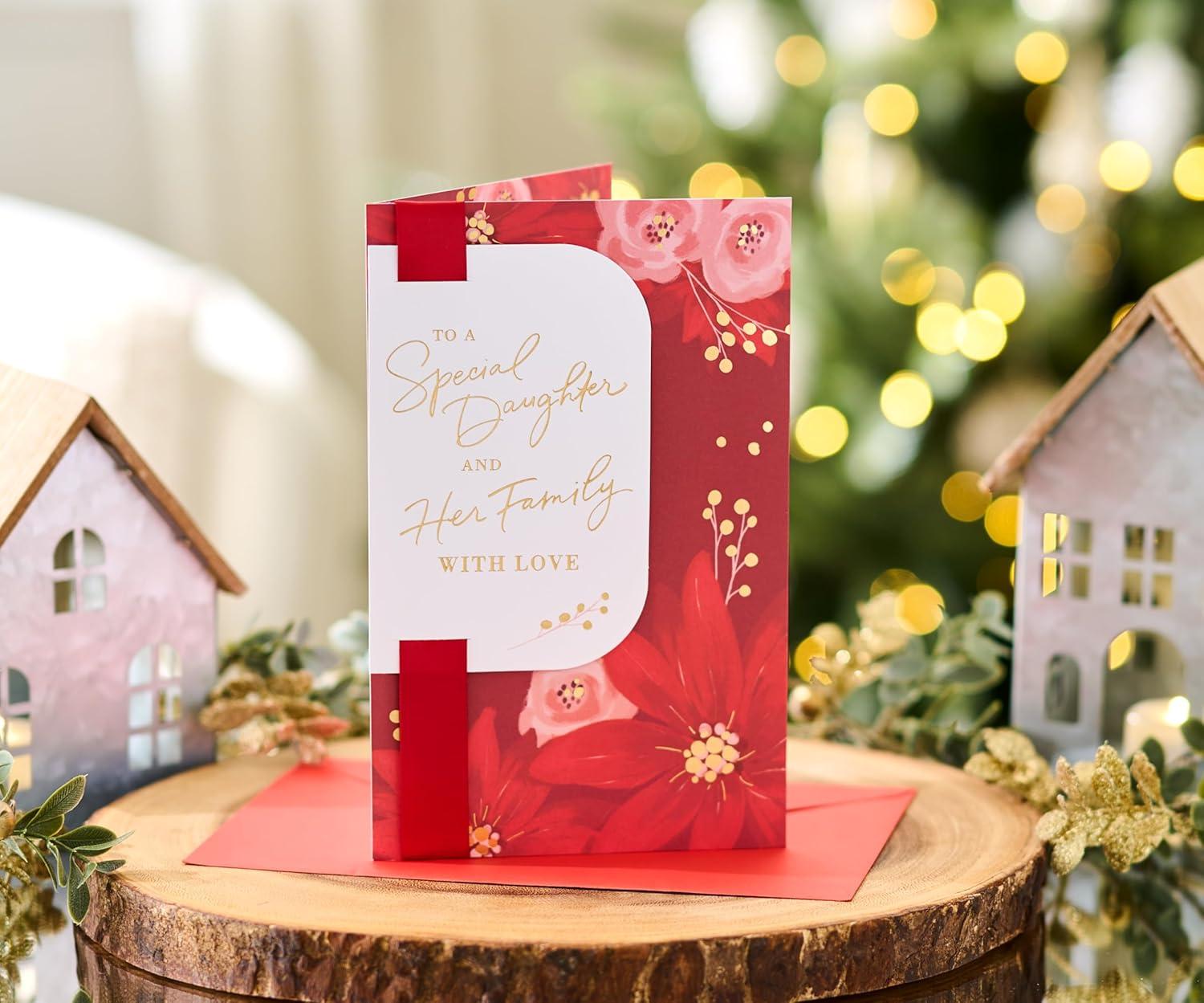 imageAmerican Greetings Christmas Card for Daughter Festive Florals Holiday Greeting with Poinsettias and Ribbon for Her Truly Amazing WomanLayered Christmas Floral