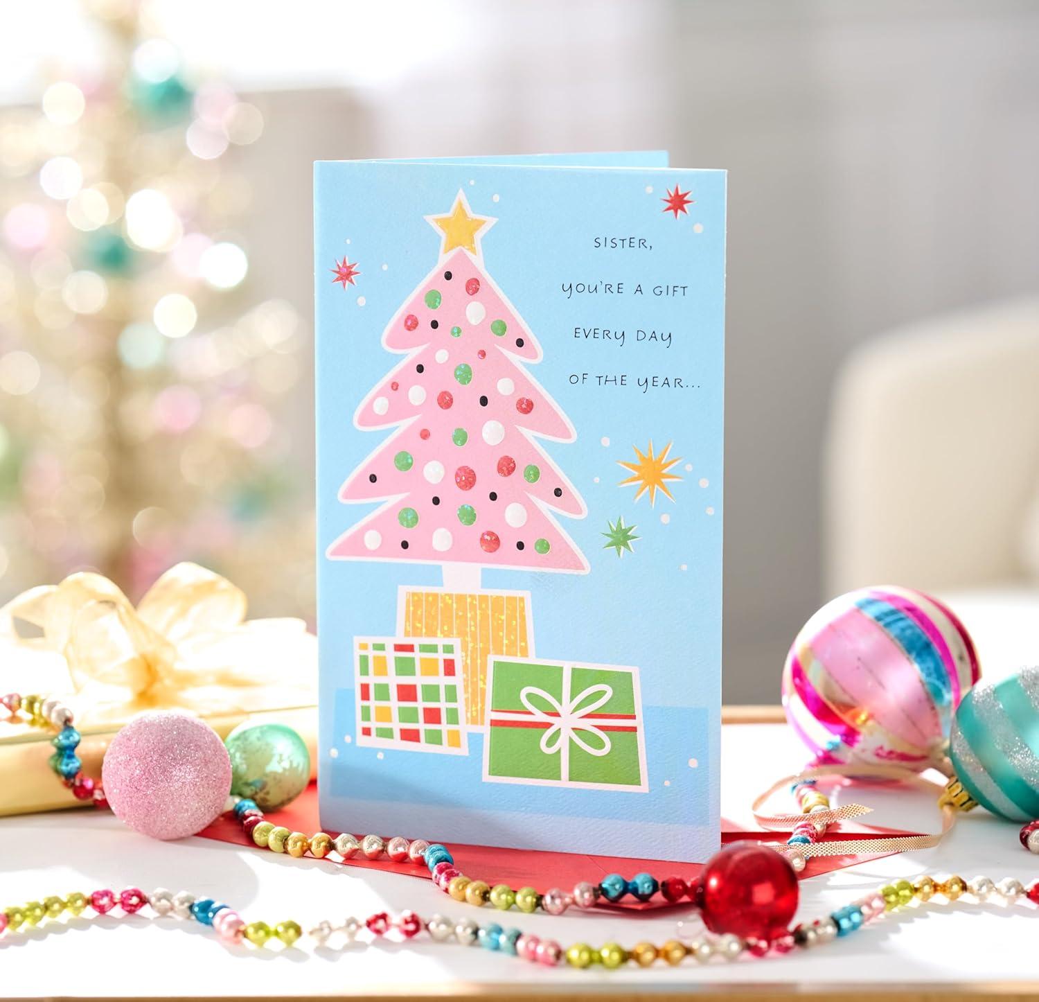 imageAmerican Greetings Merry Christmas Card for Sister from Sister or Brother Even More GratefulBright Layered Trees