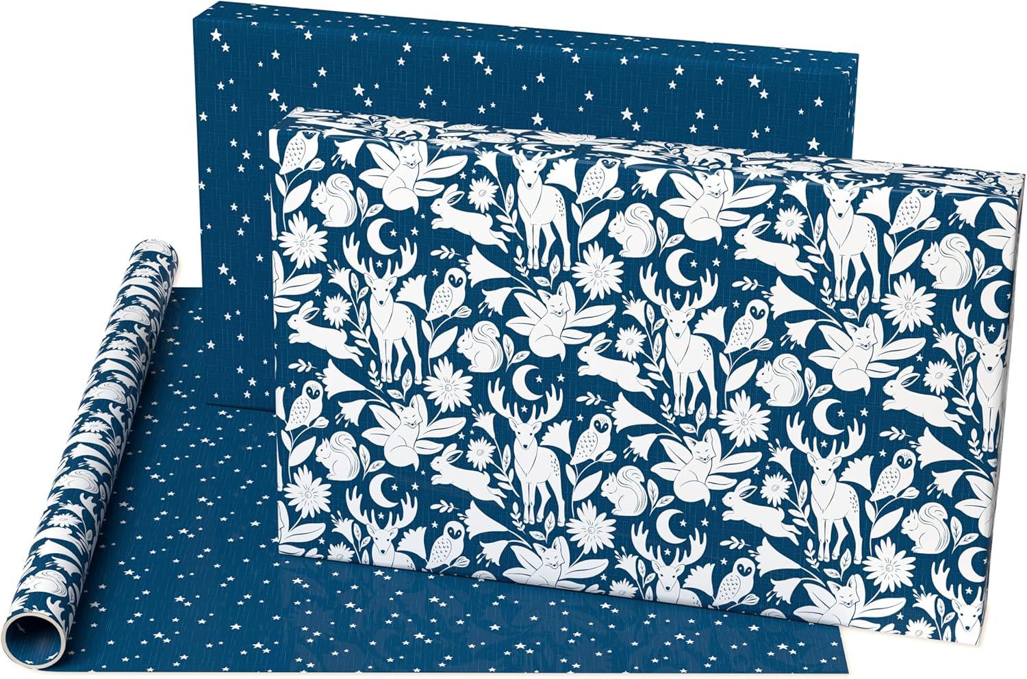 imageAmerican Greetings Reversible Cottagecore Christmas Wrapping Paper Roll Red and White Holiday Gift Wrap 60 sq ft 1 Standard Roll Wrap30 in x 24 ft Cabin in the Woods with ReindeerNavy Woodland Creatures