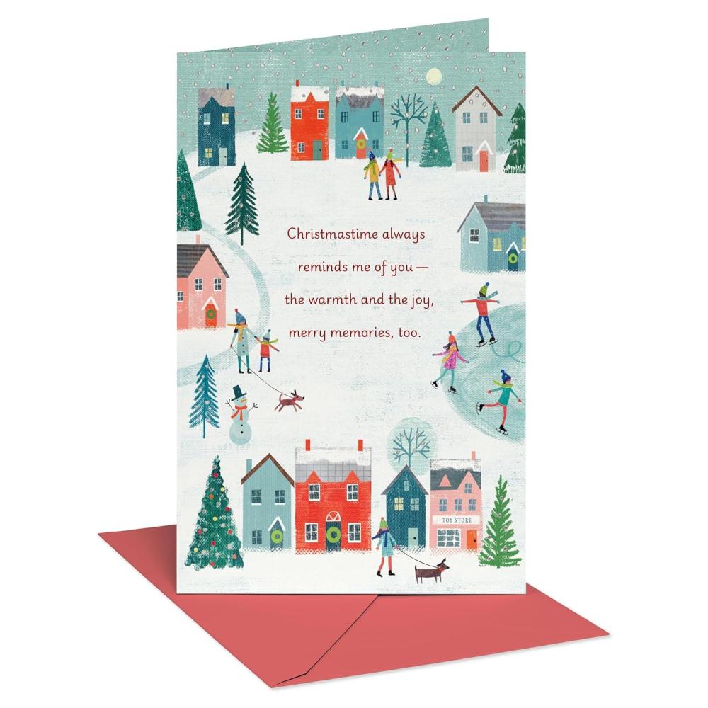 imageAmerican Greetings Christmas Thinking of You Card for Long Distance Friends or Family In My ThoughtsWinter Scene with Houses