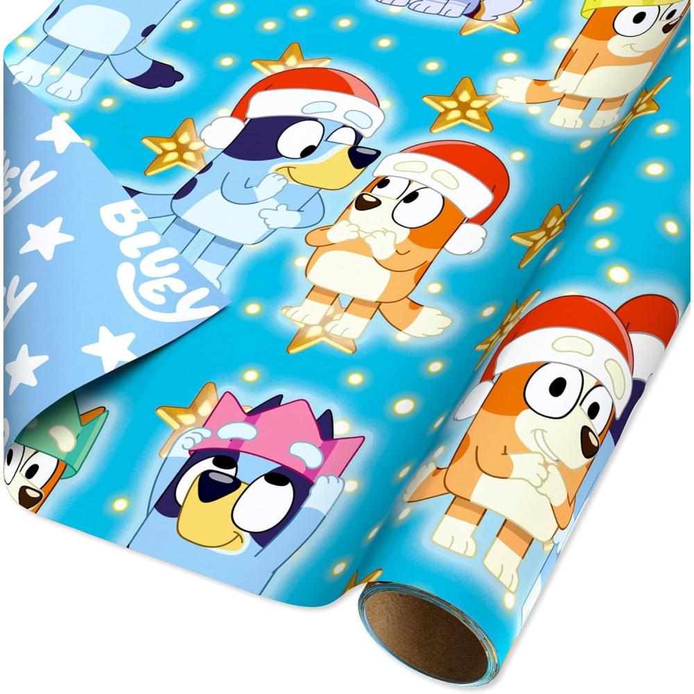 imageAmerican Greetings Kids Christmas Wrapping Paper Bluey Wrapping Paper Christmas Roll Blue and White Gift Wrap1 Reversible Roll 75 sq ft Bluey Bingo Stars Dogs PuppiesSR 30 75SQ PR FSC XM BLUEY