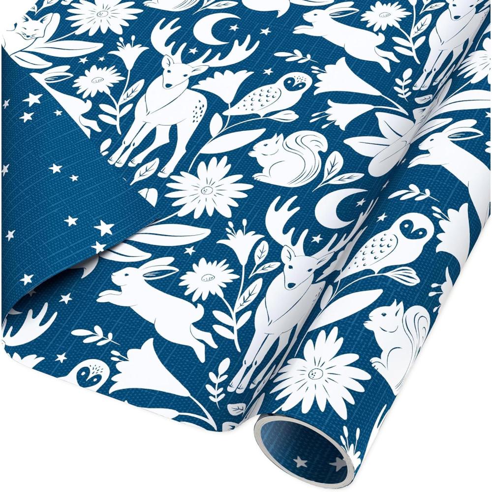 imageAmerican Greetings Reversible Cottagecore Christmas Wrapping Paper Roll Red and White Holiday Gift Wrap 60 sq ft 1 Standard Roll Wrap30 in x 24 ft Cabin in the Woods with ReindeerNavy Woodland Creatures