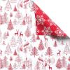 American Greetings Reversible Cottagecore Christmas Wrapping Paper Roll, Red and White Holiday Gift Wrap (60 sq. ft., 1 Standard Roll Wrap-30 in. x 24 ft.) Cabin in the Woods with Reindeer(Red Cottagecore)