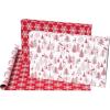 American Greetings Reversible Cottagecore Christmas Wrapping Paper Roll, Red and White Holiday Gift Wrap (60 sq. ft., 1 Standard Roll Wrap-30 in. x 24 ft.) Cabin in the Woods with Reindeer(Red Cottagecore)