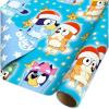 American Greetings Kids Christmas Wrapping Paper, Bluey Wrapping Paper Christmas Roll, Blue and White Gift Wrap(1 Reversible Roll, 75 sq. ft.) Bluey, Bingo, Stars, Dogs, Puppies(SR 30 75SQ PR FSC XM BLUEY)