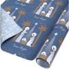 American Greetings Religious Christmas Wrapping Paper Roll, Navy Blue and White Holiday Gift Wrap (60 sq. ft., 1 Reversible Roll) Angel of Peace(Nativity Scene)